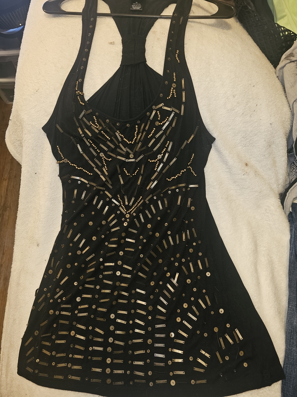 Daytrip Black Backless Tank Dress with Gold Bead Embellishment
